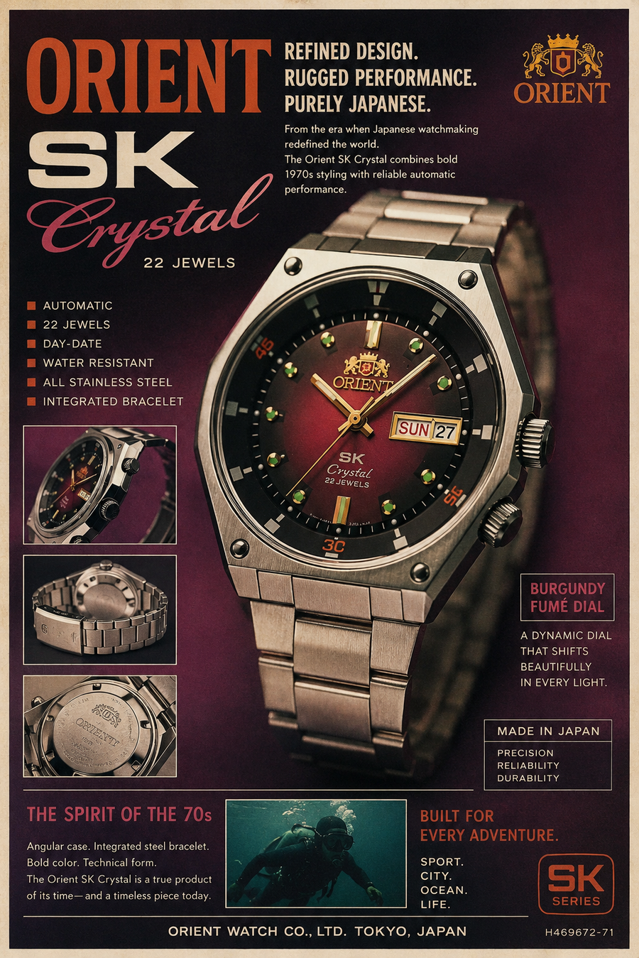 Orient SK Crystal Automatic Men's Watch - 22 Jewels, "Super King" Diver Retro Reissue image 1