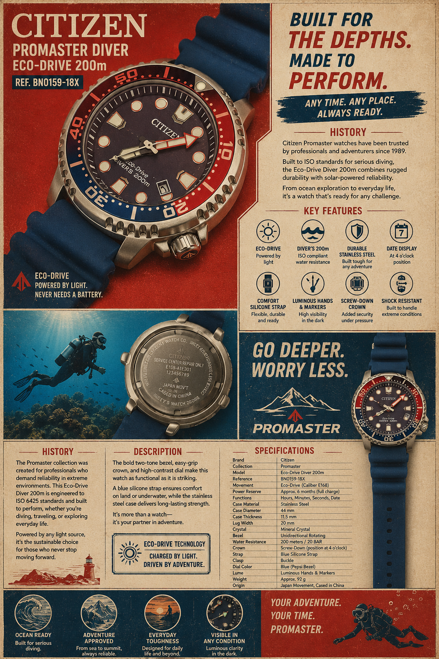 Citizen Promaster Eco-Drive Diver 200m “Pepsi” Reference: BN0159-18X / Caliber E168 image 1