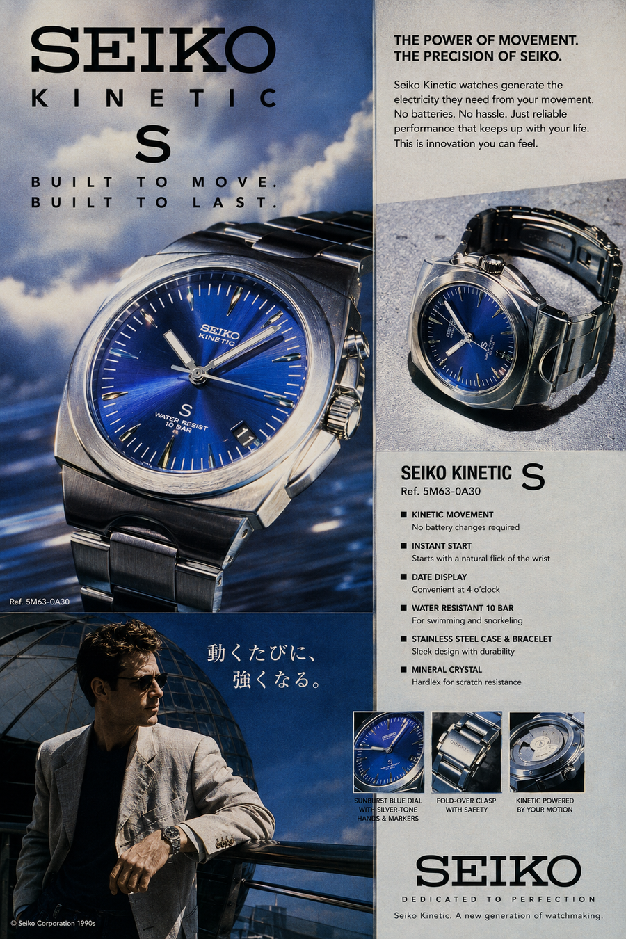 Seiko Kinetic “S” Ref. 5M63-0A30  Blue Sunburst Dial – Early 2000s Japanese Kinetic Classic image 1