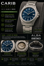 Seiko Alba Kinetic YT57-0B60 Blue Dial Field Watch 10 BAR Stainless Steel
